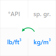 Use a unit converter for the specific gravity of stock-tank oil to convert from kg/m3 (kilogram per cubic meter) to lb/ft3 (pound per cubic foot).