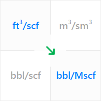 Use a unit converter for the gas formation volume factor to convert from cubic feet of reservoir gas per one standard cubic foot (ft3/scf) to barrels of reservoir gas per thousand standard cubic feet (bbl/Mscf).