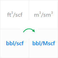 Use a unit converter for the gas formation volume factor to convert from barrels of reservoir gas per one standard cubic foot (bbl/scf) to barrels of reservoir gas per thousand standard cubic feet (bbl/Mscf).
