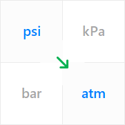 Use a unit converter for the pressure to convert from pound per square inch (psi) to standard atmosphere (atm).